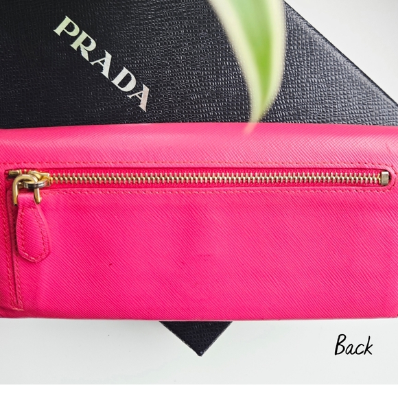 Authentic PRADA Logo Saffiano Leather Pink Gold Bifold Wallet Clutch Holder WOC - Picture 5 of 14